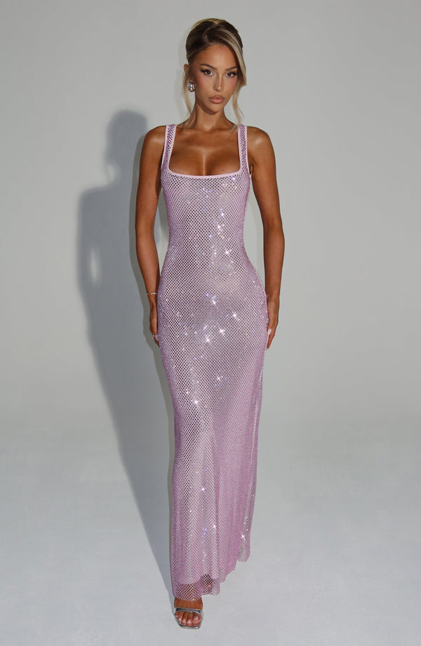 Figurbetontes Damen Maxikleid mit quadratischem Ausschnitt und Strass für Hochzeitsgäste. Elegant und festlich.