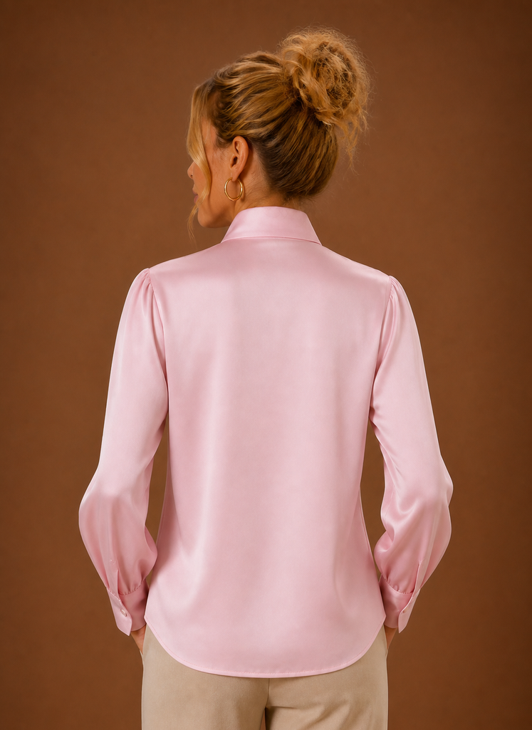 Langärmlige Damenbluse in Satin-Optik mit Schleife und eleganten Manschetten. Damenbekleidung.