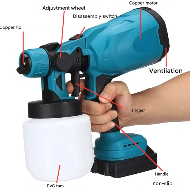 VeloPro Kabellose Elektrospritzpistole, ideal für flexible Lackierarbeiten ohne störendes Kabel.