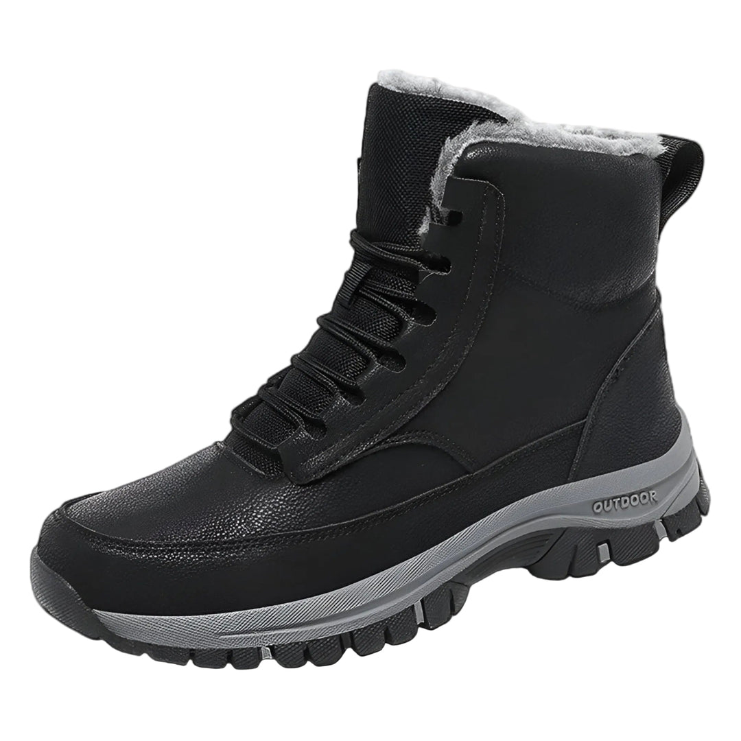 Schwarze & Khaki Herren Schneestiefel, wasserdicht & warmgefüttert für Winter & Outdoor-Abenteuer. Robust.