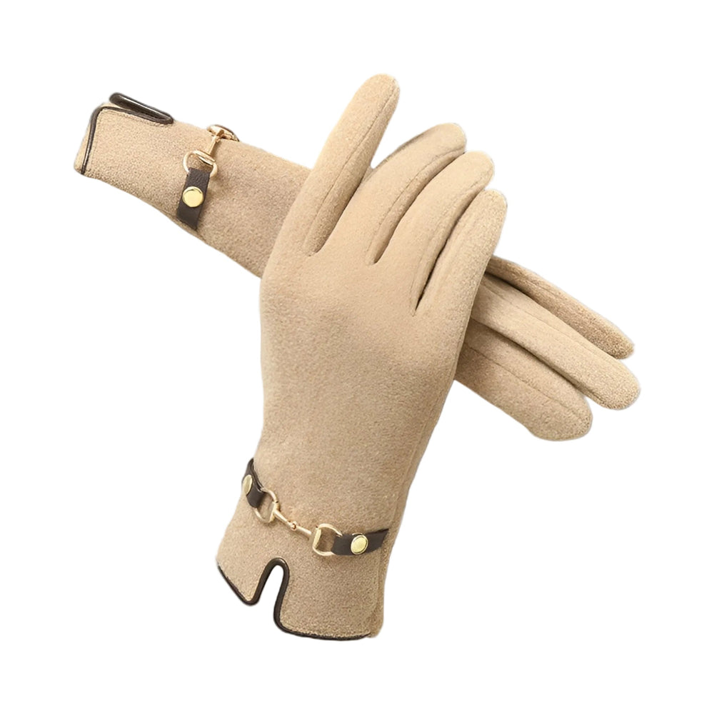 Warme graue Touchscreen-Handschuhe für Damen, ideal für Fahrrad & Auto im Winter, mit elegantem Design.