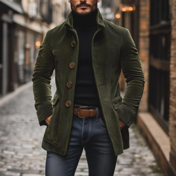 Elegante Herren Herbstjacke mit Stehkragen und Knopfverschluss im Slimfit-Design, ideal für Übergangszeiten.