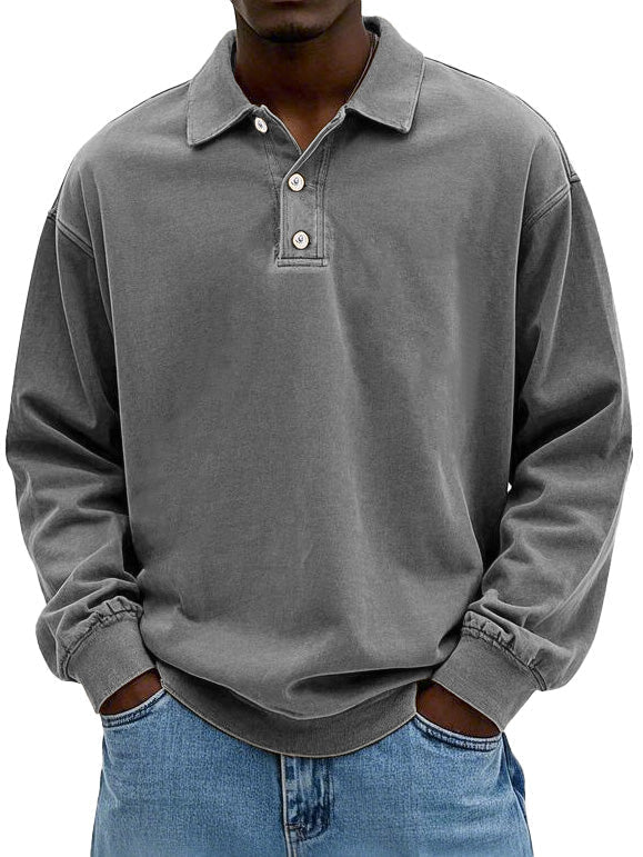 Stilvolles Herrenshirt mit langen Ärmeln, Vintage-Polodesign und Rippbündchen.