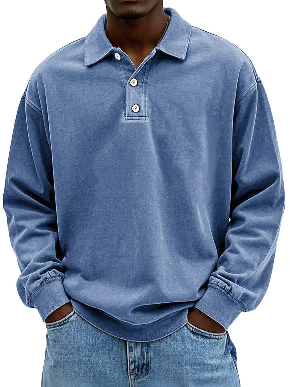 Klassisches Herren Langarm Poloshirt, Vintage-Stil, bequem für Freizeit und Alltag.