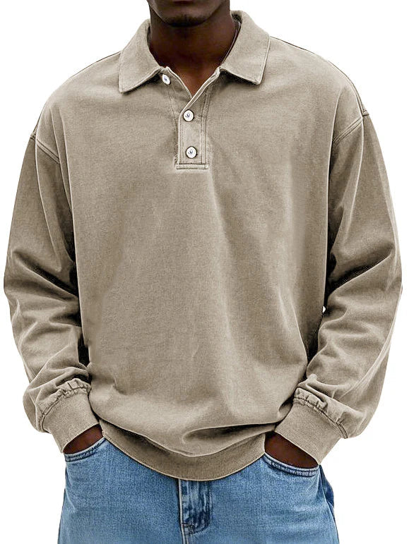 Modisches Herrenshirt: Langarm Poloshirt im Vintage-Stil mit Rippbündchen.