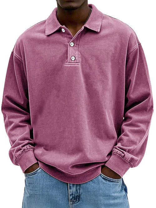 Herren Oberteil: Langarm Poloshirt im Vintage-Look, perfekt für SmartCasual Outfits.