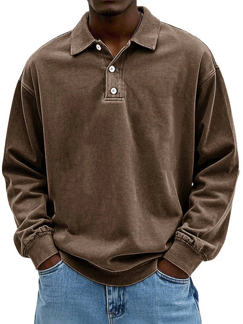 Herbst/Frühling Herren Poloshirt, langärmlig, Vintage-Stil, bequem und vielseitig.
