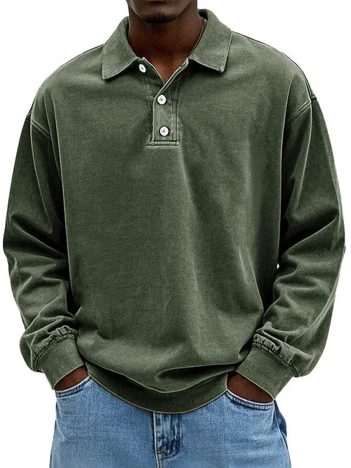 Detailaufnahme des Rippbündchens am Vintage Herren Langarm Poloshirt.