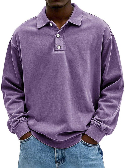 Männer Langarmshirt: Vintage-Poloshirt mit Rippbündchen, klassisch und modisch.