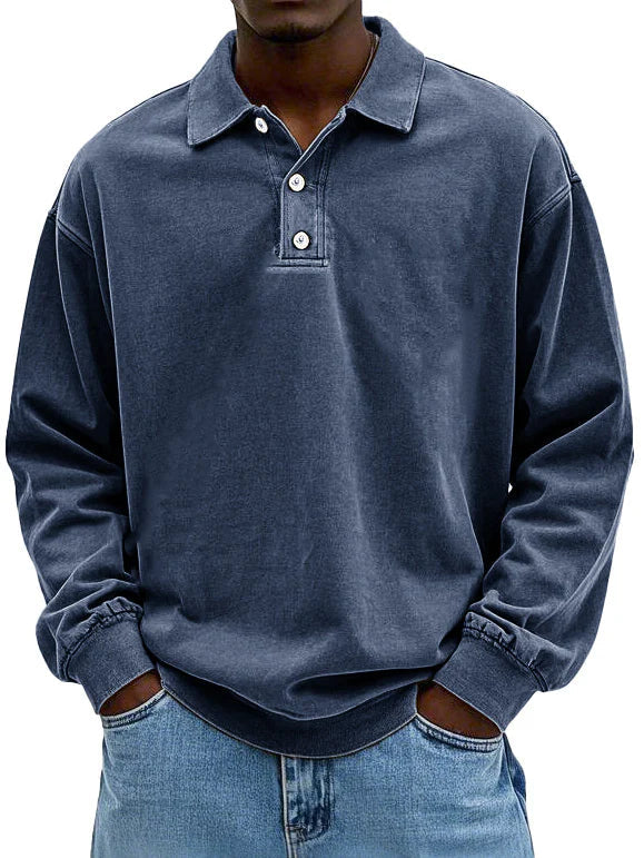 SmartCasual Herren Langarm Poloshirt, Vintage-Design, mit bequemen Rippbündchen.