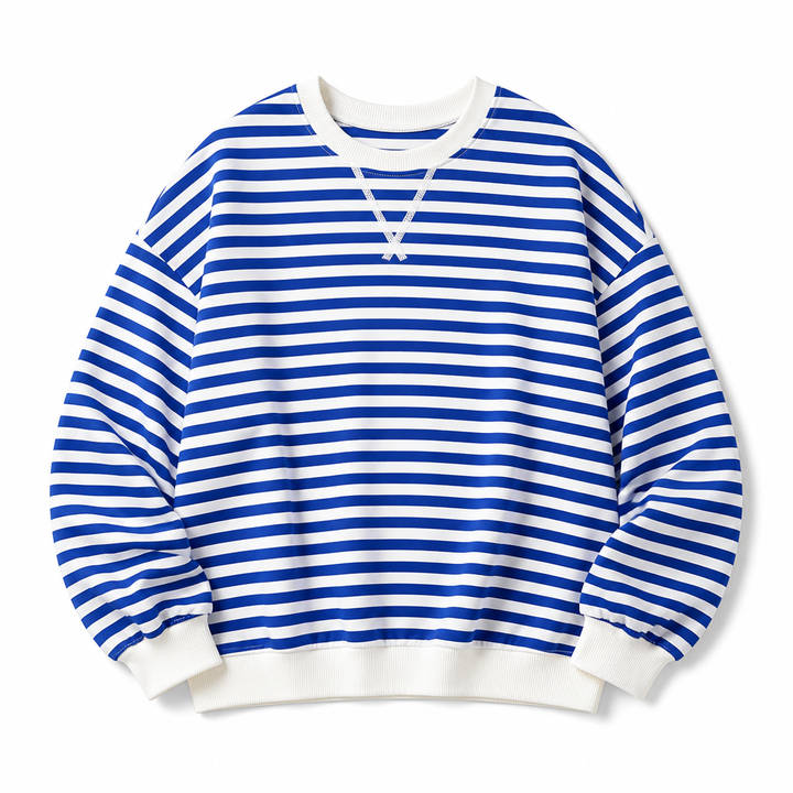 Modisches Damen-Sweatshirt, gestreift, Oversize, Rundhalsausschnitt, perfekt für den Frühling.