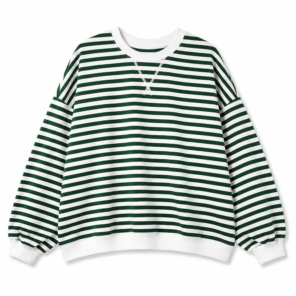 Vielseitiges Damen Oversize-Streifen-Sweatshirt mit Rundhals für Casual-Outfits im Frühling.