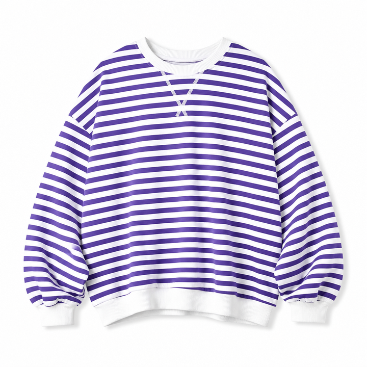 Buntes Oversize-Streifen-Sweatshirt für Damen, Rundhals, ideal für lässige Styles.