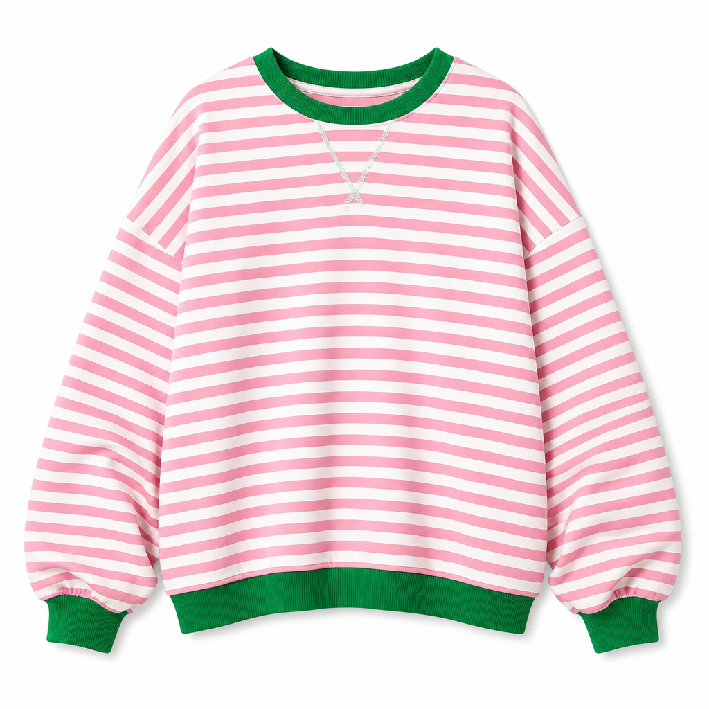 Trendiges Oversize-Streifen-Sweatshirt für Damen, Rundhals, ein Must-have für jede Garderobe.