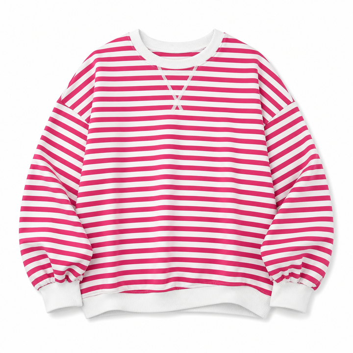 Elegantes und bequemes Damen Oversize-Sweatshirt, gestreift, Rundhals, für Freizeit.