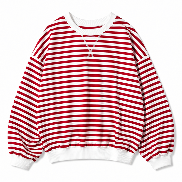 Oversize Damen Streifen-Sweatshirt, Rundhals, bequeme Mode für Freizeit und Alltag.
