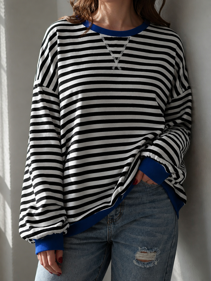 Damen Freizeit-Sweatshirt, gestreift, Oversize, Rundhals, bietet maximalen Komfort.