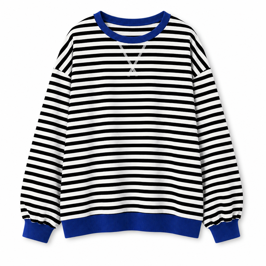 Damen Oversize-Streifen-Sweatshirt mit Rundhalsausschnitt für einen bequemen Freizeit-Look.