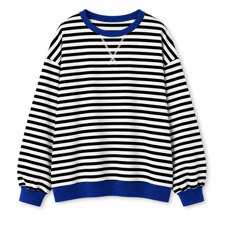 Damen Oversize-Streifen-Sweatshirt mit Rundhalsausschnitt für einen bequemen Freizeit-Look.