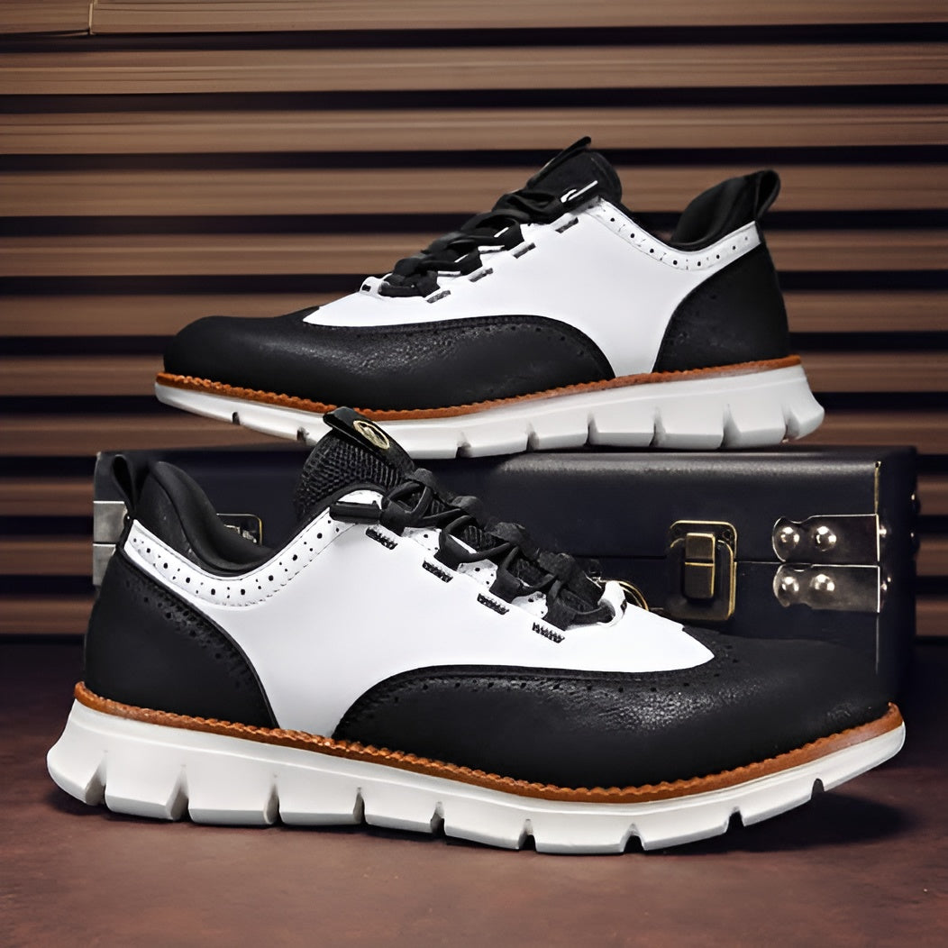 Komplettansicht der Herren Oxford Schuhe, erhältlich in Schwarz, Braun, Rot, mit Memory-Schaum.