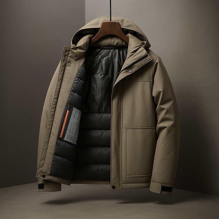 Warme Herren Kapuzenjacke, gepolstert & isoliert, ideal als Oberbekleidung für kaltes Winterwetter.