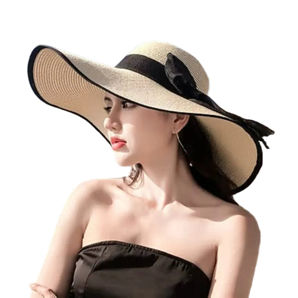 Stilvoller Damen-Sommerhut mit extra breiter Krempe, ideal als Modeaccessoire für Outdoor-Aktivitäten & Freizeit.
