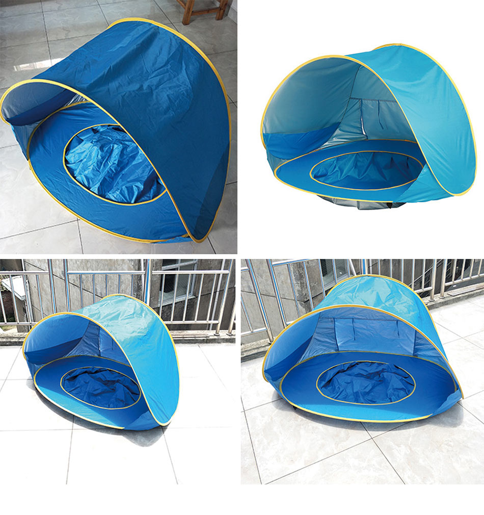 Strandzelt für Babys und Kinder mit UV-Schutzfunktion und abnehmbarem Planschbecken.