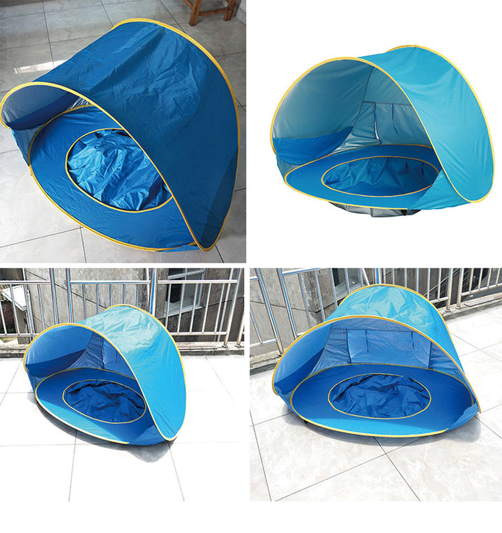 Strandzelt für Babys und Kinder mit UV-Schutzfunktion und abnehmbarem Planschbecken.