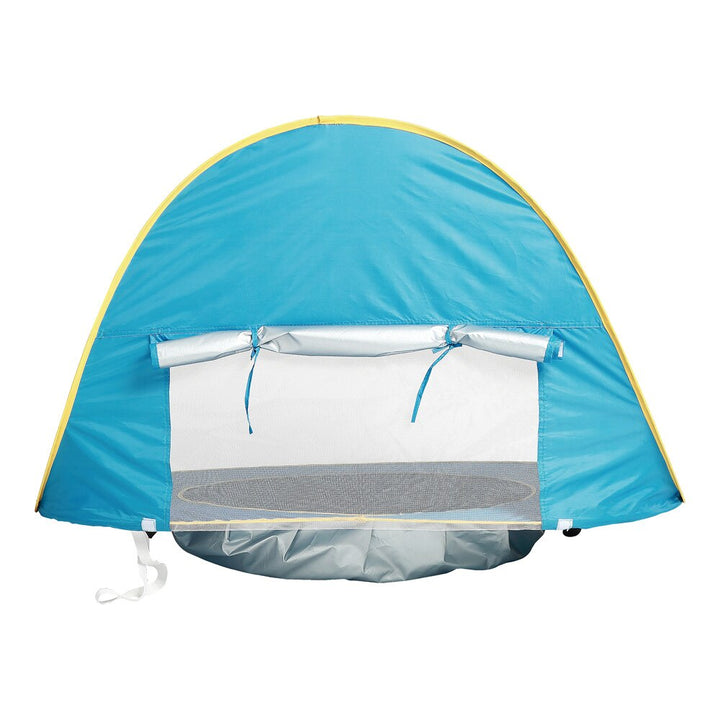 Baby-Pop-up-Zelt für Strand & Garten, bietet UV-Schutz und Planschbecken zum Planschen.