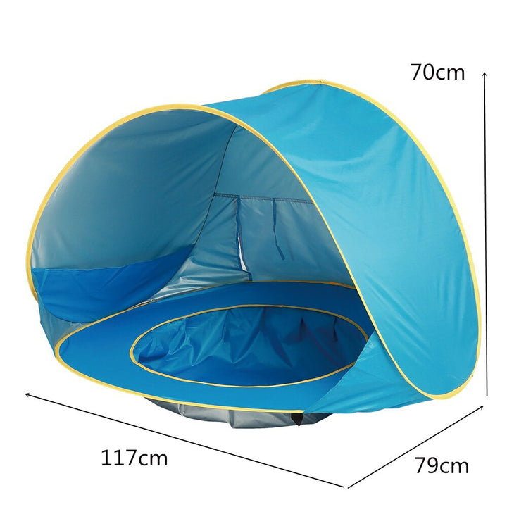 Vielseitiges Kinder-Reisezelt mit integriertem Planschbecken und hohem UV-Sonnenschutz.