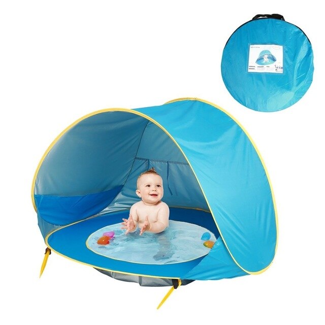 Praktisches Babyzelt mit Sonnenschutz und Planschbecken; perfekt für Strand, Garten und Reise.