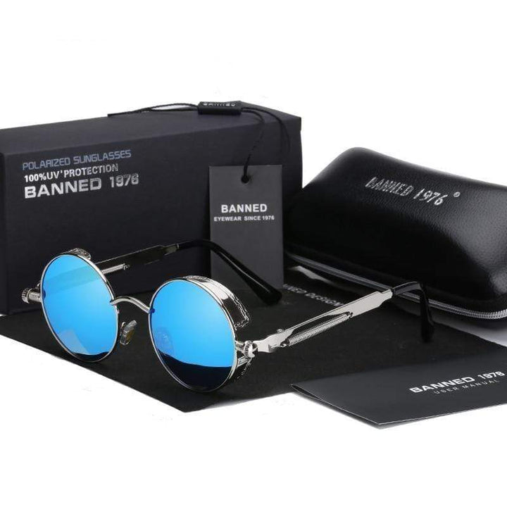 Herren Runde Polarisierte Steampunk Sonnenbrille mit robustem Metallrahmen und UV400 Schutz, retro Accessoire.