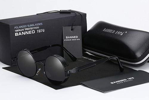 Vintage Steampunk Herren Sonnenbrille, rund und polarisiert, ideal für Festivals und urbanen Stil mit UV400.