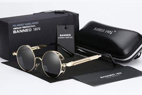 Retro runde Steampunk Herrensonnenbrille, polarisiert, UV400, Metallrahmen, stilvoll und vintage Design.