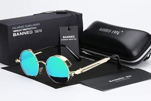Vintage retro runde Herren Steampunk Sonnenbrille, polarisiert, UV400 Schutz, cooler Metallrahmen.