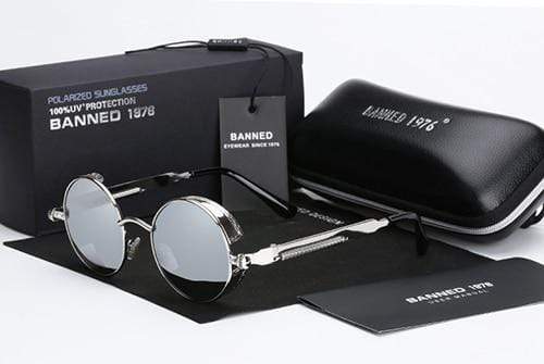 Herren Runde Steampunk Sonnenbrille, polarisiert mit UV400 Schutz, trendiger Metallrahmen, urbaner Look.