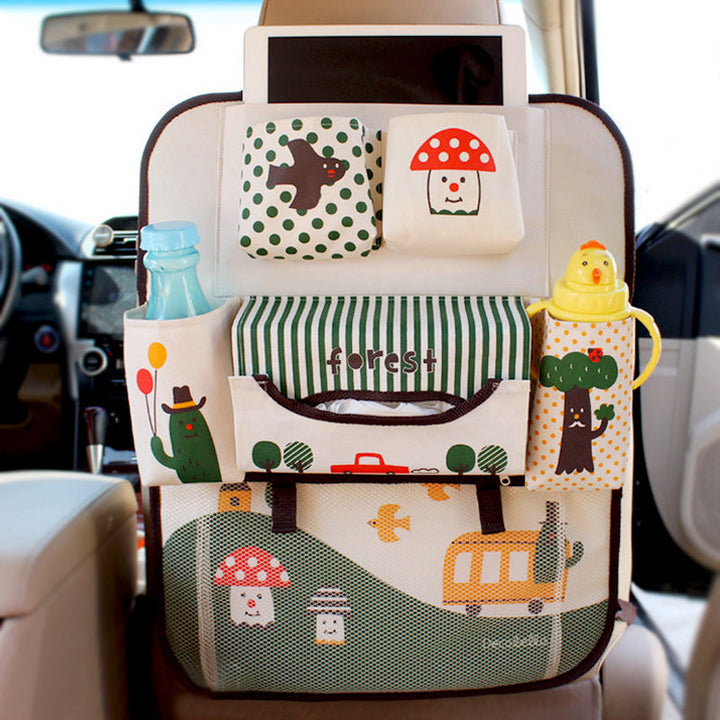 Kinder Auto Organizer mit Tablet- & Flaschenhalterung; ideal für Reisen, schützt den Rücksitz.