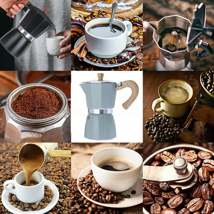Kompakter Reisekaffee Perkolator aus Aluminium, für aromatischen Espresso unterwegs.