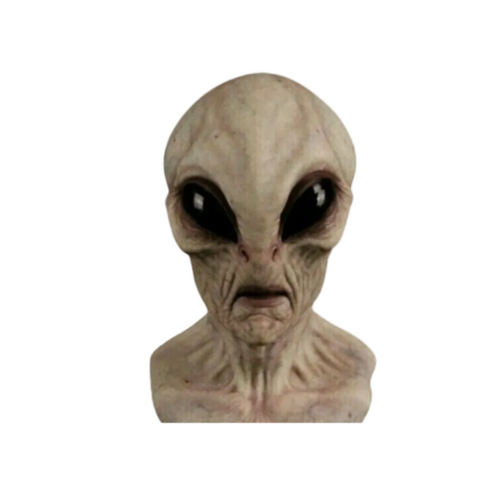 Einzigartige handbemalte Sci-Fi Alien Kopfmaske aus Latex für Erwachsene, ideales Halloween- oder Cosplay-Kostüm.