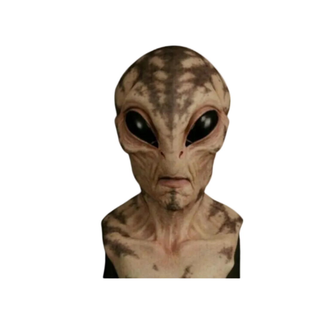 Detaillierte grüne Sci-Fi Alien Vollkopfmaske aus Latex, handbemalt, ideal für Halloween, Cosplay und Mottopartys.