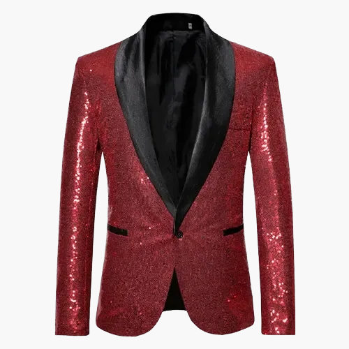 Rückansicht des Herren Pailletten Sakkos, schwarzer festlicher Glitzer Blazer für stilvolle Events.