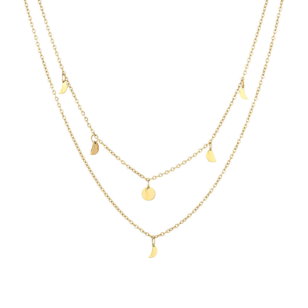 Glänzende goldfarbene Damen Layering Halskette aus hochwertigem Edelstahl, mehrreihig, verstellbar.