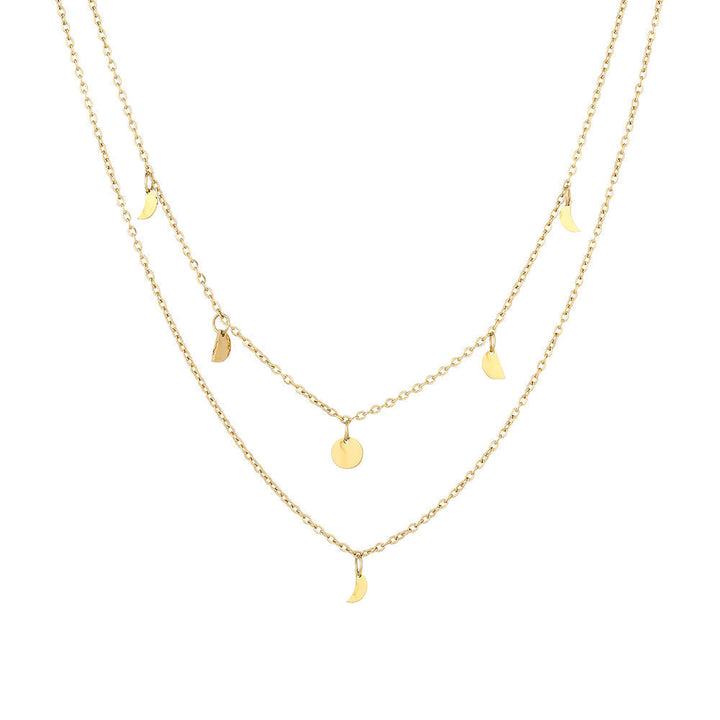 Glänzende goldfarbene Damen Layering Halskette aus hochwertigem Edelstahl, mehrreihig, verstellbar.