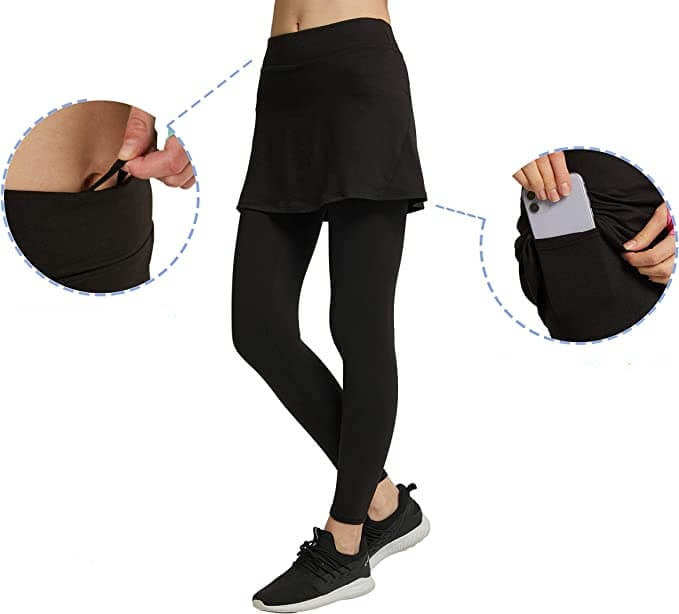 Bequeme Damen Sportleggings 2-in-1 Rockleggings mit seitlichen Taschen, ideal für Workout & Komfort.