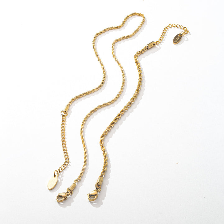 Goldenes Rope Kette & passendes Armband für Damen. Wasserdichtes Edelstahl-Schmuckset, hypoallergen.