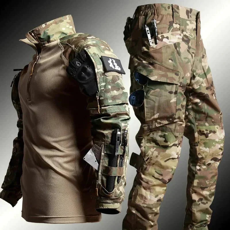 Herren Militär Zweiteiler, robust & wasserabweisend für Outdoor-Abenteuer. Taktische Funktionskleidung, ganzjährig.