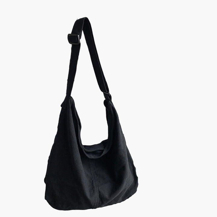 Schwarze moderne Damen Oversized Canvas Schultertasche, robust und geräumig. Ideal für Alltag & Freizeit.