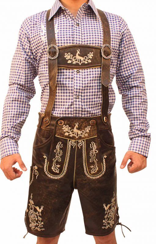 Herren Oktoberfest Trachtenhose mit traditionellen Stickereien und verstellbaren Trägern für bayerische Festmode.