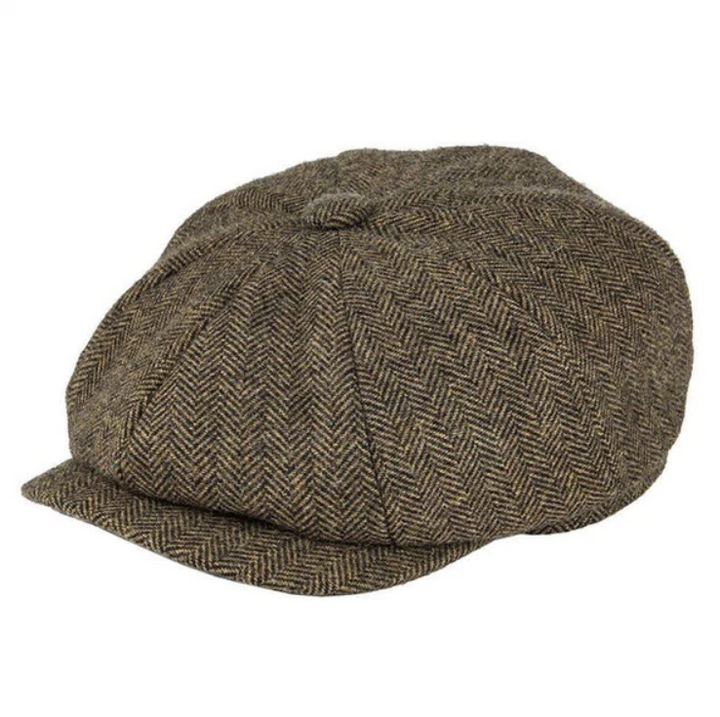 Herren Vintage Schiebermütze mit Fischgrätmuster, ideal für einen retro casual Look.