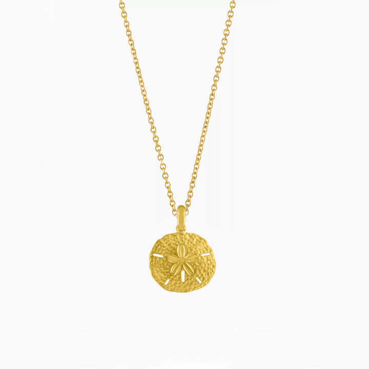 Zeitlose Damen Halskette mit Sanddollar Symbol, in gold- oder silberfarbenem, hypoallergenem Edelstahl.